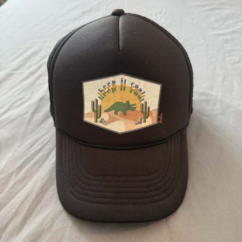 YOUTH Bubu Keep It Cool Dinosaur Trucker Hat Cap Black Snapback